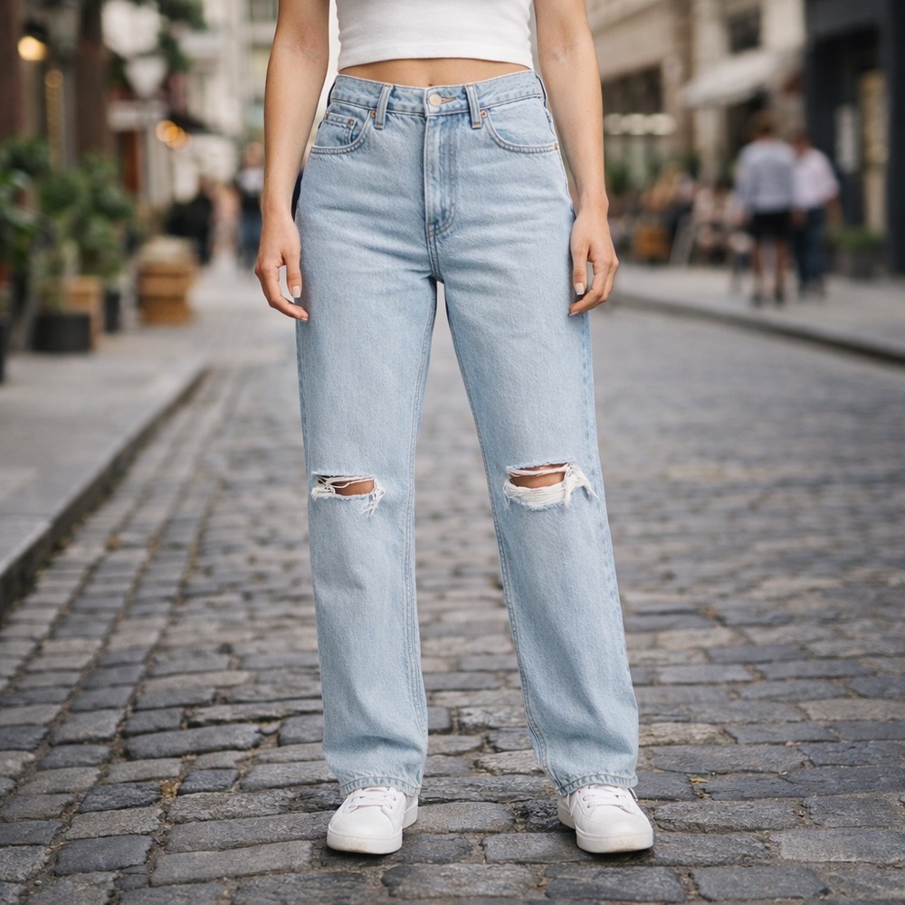 Womens Levis Low Pro Straight Jeans Size 31 Light Blue NEW NWOT 12 14 Distressed
